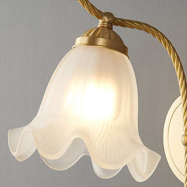 Lámpara de Aplique de Pared de 1 Luz de Flor de Vidrio Completo de Latón Nórdico 