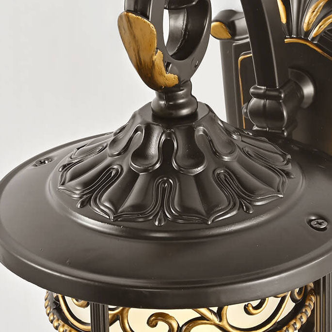 European Vintage Cylindrical Carved Outdoor Waterproof 1-Light Wall Sconce Lamp