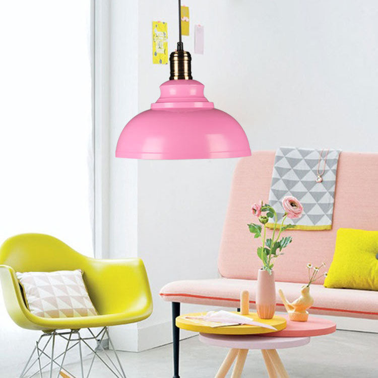 Lustre Suspendu à 1 Lumière avec Abat-jour Rond en Fer de Style Industriel 