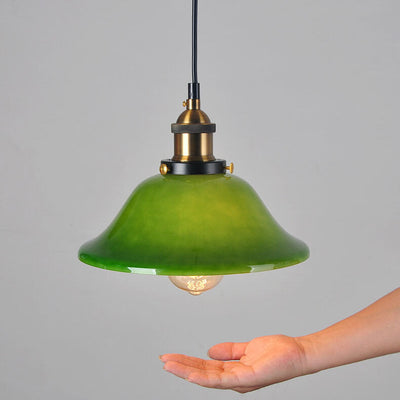 Vintage Green Glass Dome 1-Light Pendant Light