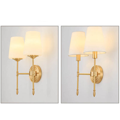 Modern Minimalist Brass Fabric Glass Straight Arm 1/2 Light Wall Sconce Lamp