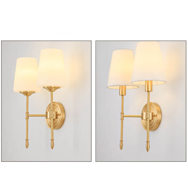 Modern Minimalist Brass Fabric Glass Straight Arm 1/2 Light Wall Sconce Lamp