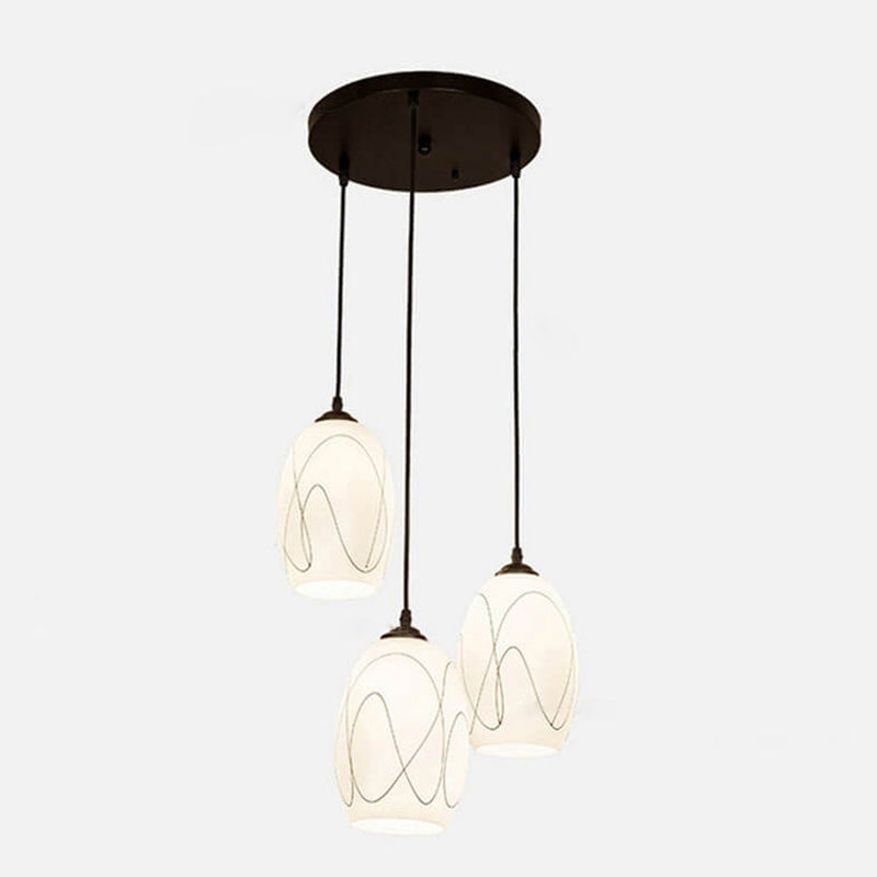 Modern Minimalist Striped Pattern Glass Island Light 3-Light Chandelier