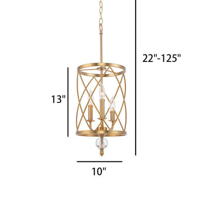 Industrial Wrought Iron Cross Grid Design 3-Light Chandelier