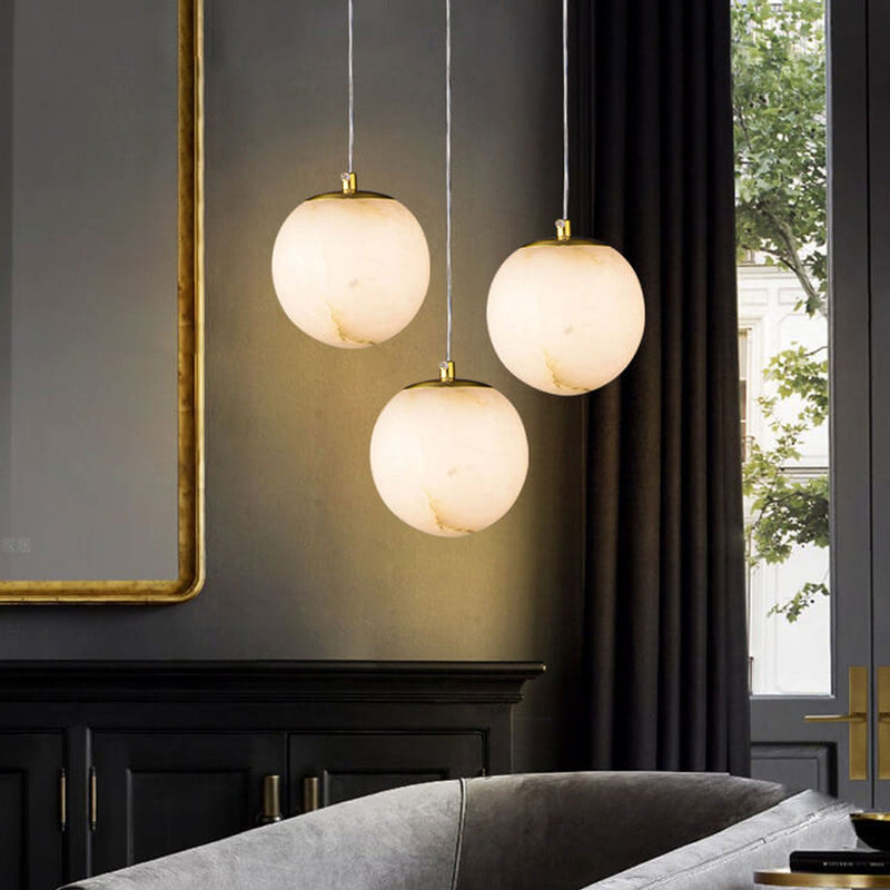 Modern Luxury Round Marble Brass 1-Light Pendant Light