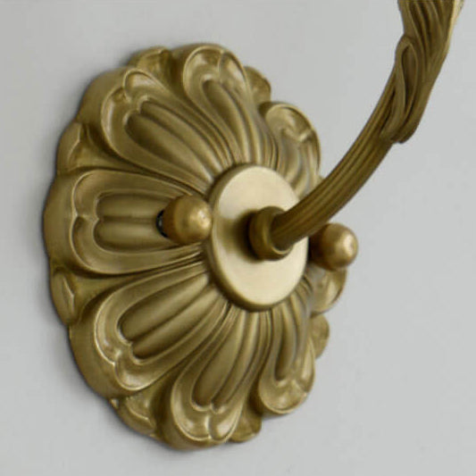 French Vintage Brass Glass Flower 1-Light Wall Sconce Lamp