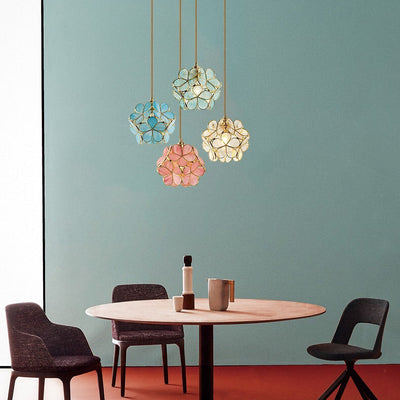 Modern Art Deco Petal Bubble Glass Shade Brass Frame 1-Light Pendant Light For Living Room