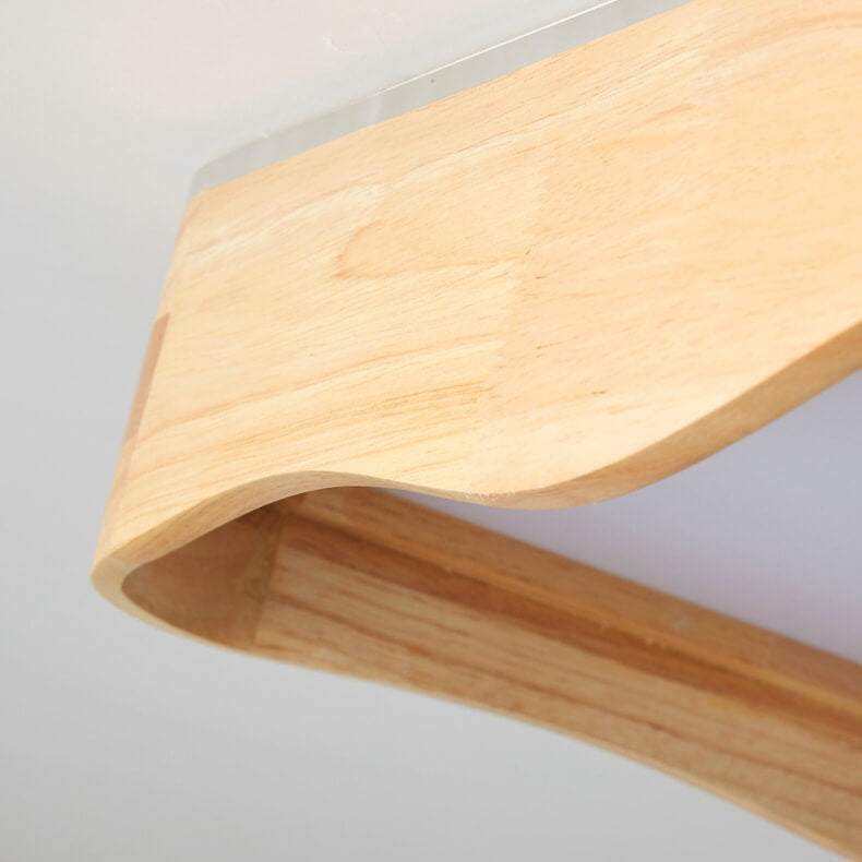 Japanese Original Wood Square Ripple Design LED Flush Mount Ceiling Light