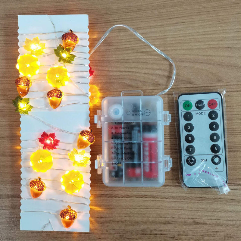 Décoration moderne de Thanksgiving avec citrouille et gland en érable, guirlande lumineuse à 30 LED 