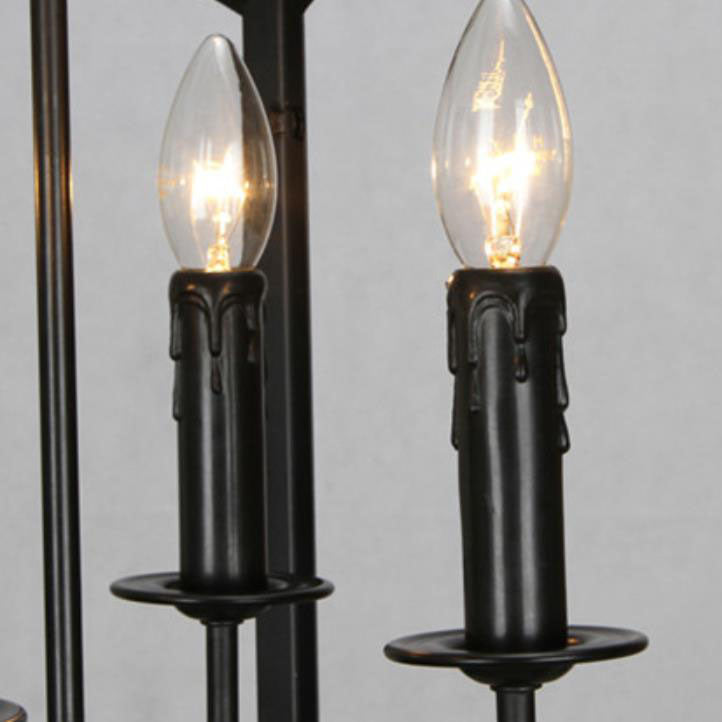 Lámpara de araña contemporánea industrial de 4 luces con jaula cuadrada de hierro y vidrio para salón 