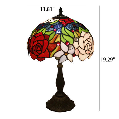 European Vintage Rose Stained Glass 1-Light Table Lamp