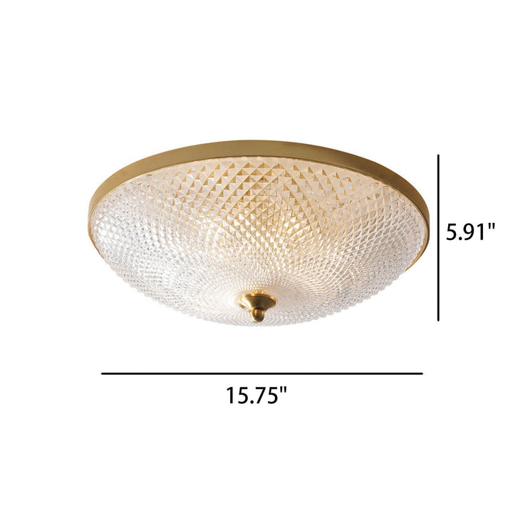 Lámpara de Techo Empotrada de Lujo Vintage Redonda de Latón con Tazón de Vidrio y 3 Luces 