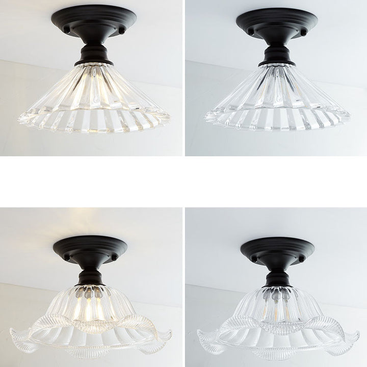 Contemporary Nordic Iron Glass Floral Round Geometry 1-Light Semi-Flush Mount Ceiling Light For Living Room &amp; Bedroom