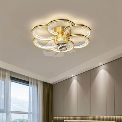 Modern Luxury Flower Petal Design LED Flush Mount Ceiling Fan Light