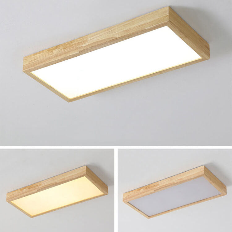 Nordic Japanese Log Wood  Rectangular LED Flush Mount Ceiling Light