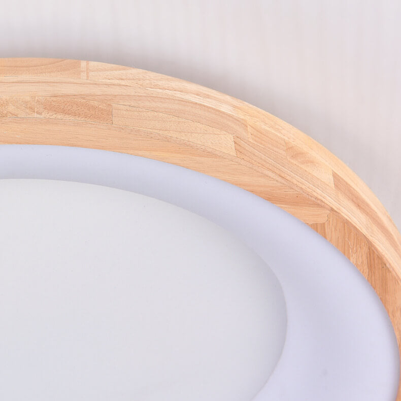 Nordic Minimalist Log Wood Round LED Flush Mount Ceiling Light