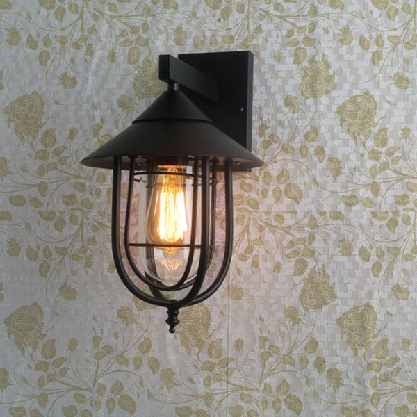 Lanterne industrielle vintage en fer pour intérieur et extérieur, applique murale 1 lumière 