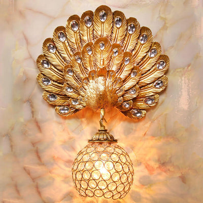 European Vintage Crystal Peacock Shape 1-Light Wall Sconce Lamp