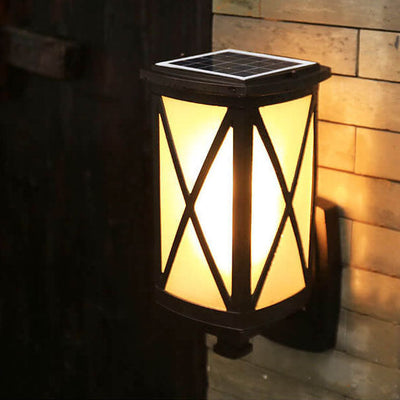 Solar Chinese Outdoor Square Column Cage 1-Light Wall Sconce Lamp