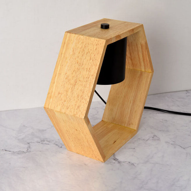 Lampe de Table en Bois Hexagonale Minimaliste Nordique à 1 Lumière à Cire Fondante 