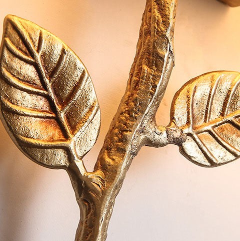 Modern Luxury Copper Branch Leaf Fabric 2-Light Wall Sconce Lamp For Living Room