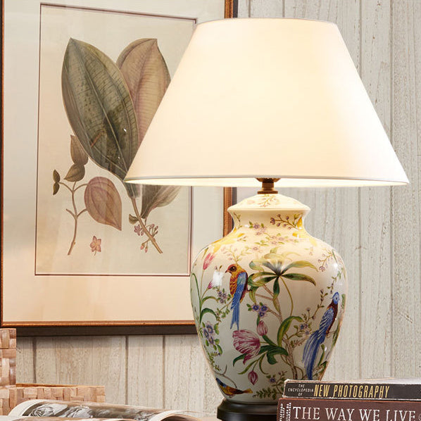 Modern Retro Ceramic Idyllic Flower and Bird 1-Light Table Lamp