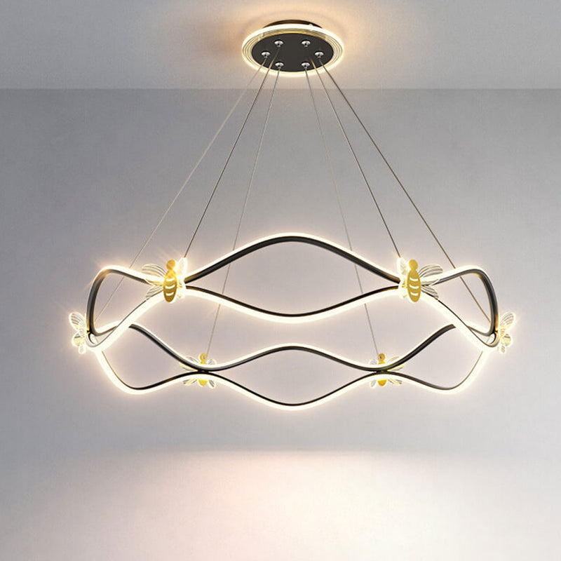 Modern Minimalist Wave Iron 3/4-Light LED Island Light Chandelier