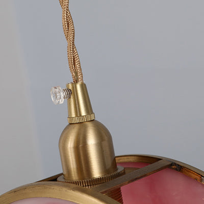 Japanese Vintage Round Drum Glass Brass 1-Light Pendant Light