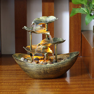 Creative Lotus Leaf Yuanbao Flowing Fountain LED Decorative Table Lamp