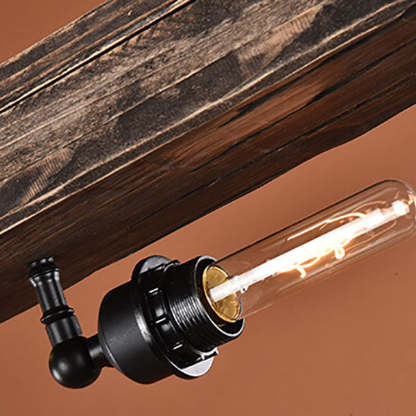 Retro Industrielle Rechteckige Holz Eisen 5-Licht Insel Licht Kronleuchter 