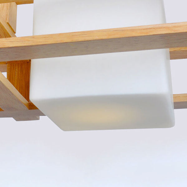 Japanischer einfacher Log-Quadrat-Glasholzrahmen 1/3-Licht-Kronleuchter
