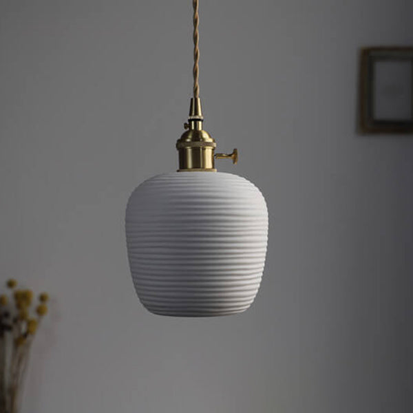 Nordische Japanische Keramik Messing Oval 1-Licht Pendelleuchte 