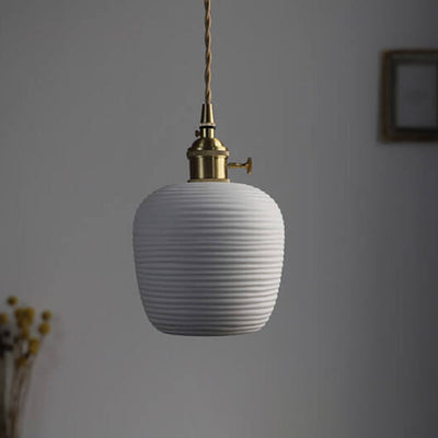 Nordic Japanese Ceramic Brass Oval 1-Light Pendant Light