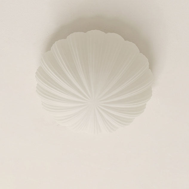 Modern Minimalist Cream Shell Glass LED Flush Mount Ceiling Light For Living Room &amp; Bedroom