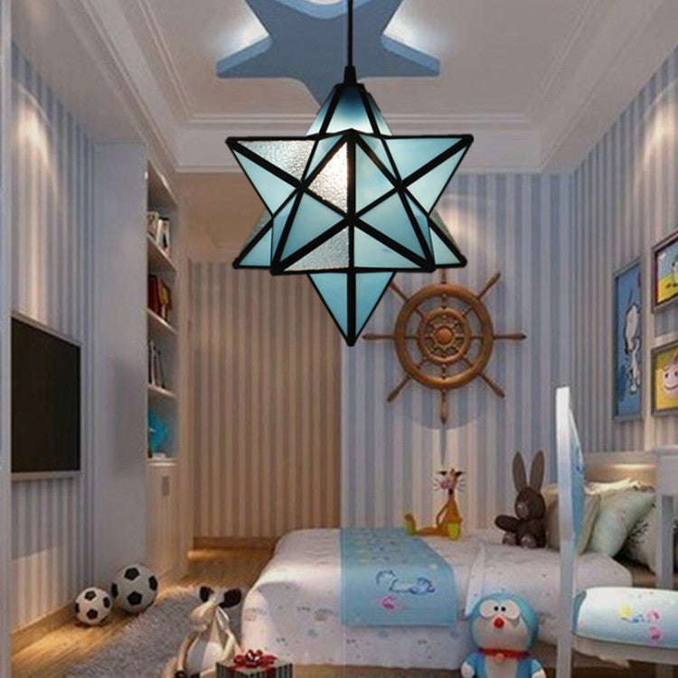 European Tiffany Pentagram Stained Glass 1-Light Pendant Light