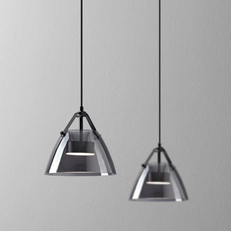Contemporary Scandinavian Glass Conical Shade LED Island Light Chandelier For Dining Room