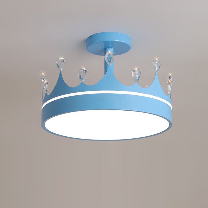 Contemporary Creative Cartoon Crown LED Kids Semi-Flush Mount Ceiling Light For Bedroom