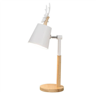 Lampe de table 1 lumière en bois et fer au design créatif nordique avec motif de renne 