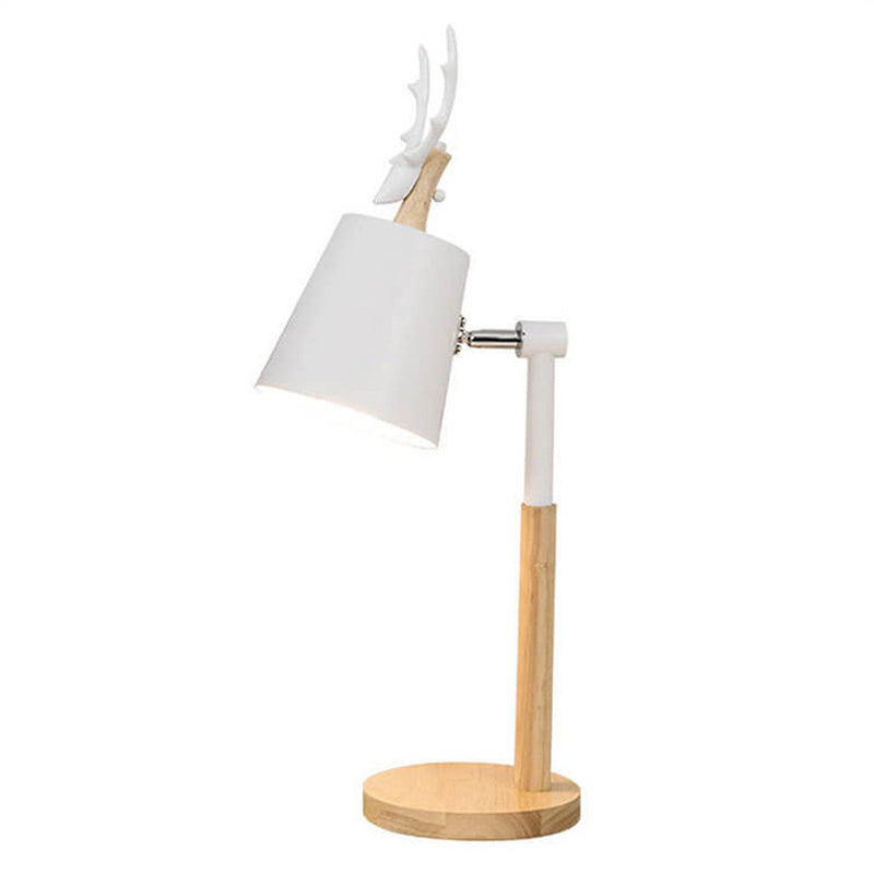 Lampe de table 1 lumière en bois et fer au design créatif nordique avec motif de renne 