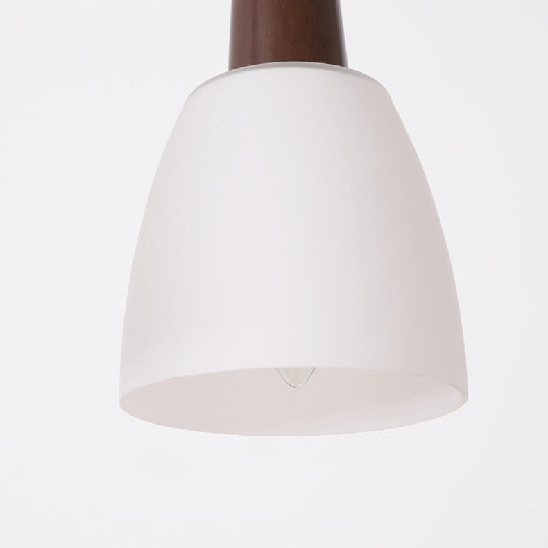 Modern Chinese Walnut Glass Shade 3-Light Chandelier