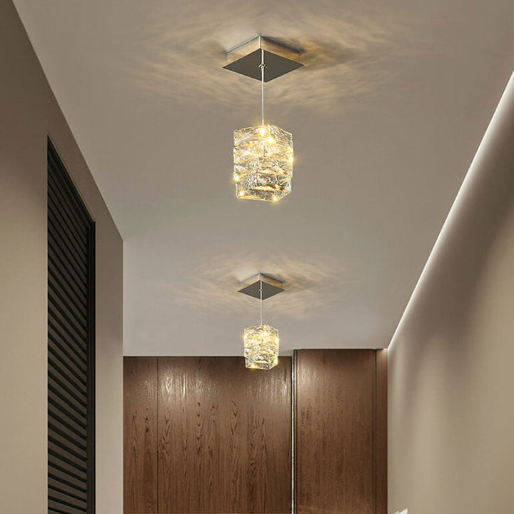 Moderne Luxus Kristallsäule Edelstahl LED Pendelleuchte 