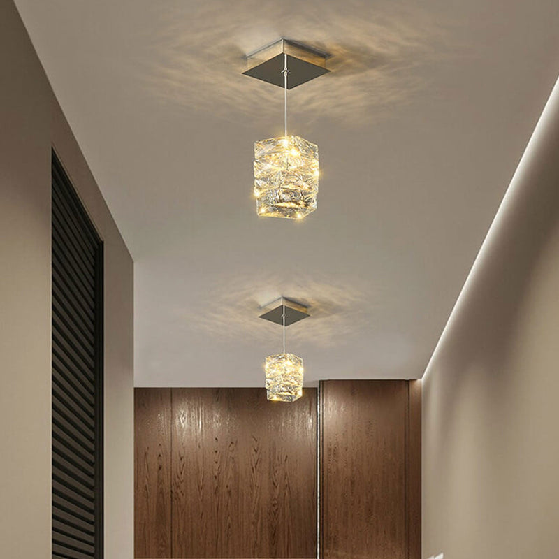 Modern Luxury Crystal Column Stainless Steel LED Pendant Light