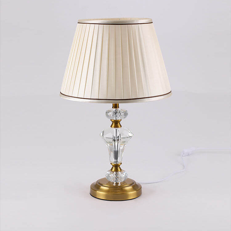 European Vintage Crystal Pillar Base Fabric 1-Light Table Lamp