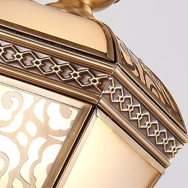 European Luxury Brass Hexagonal Lantern 1-Light Wall Sconce Lamp