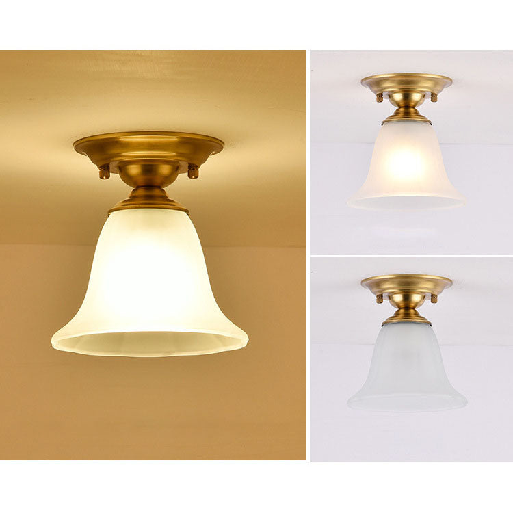 Traditionelle halbhohe 1-flammige Deckenleuchte aus Kupfer und Glas in Kegelform im europäischen Stil für Wohnzimmer &amp; Schlafzimmer 