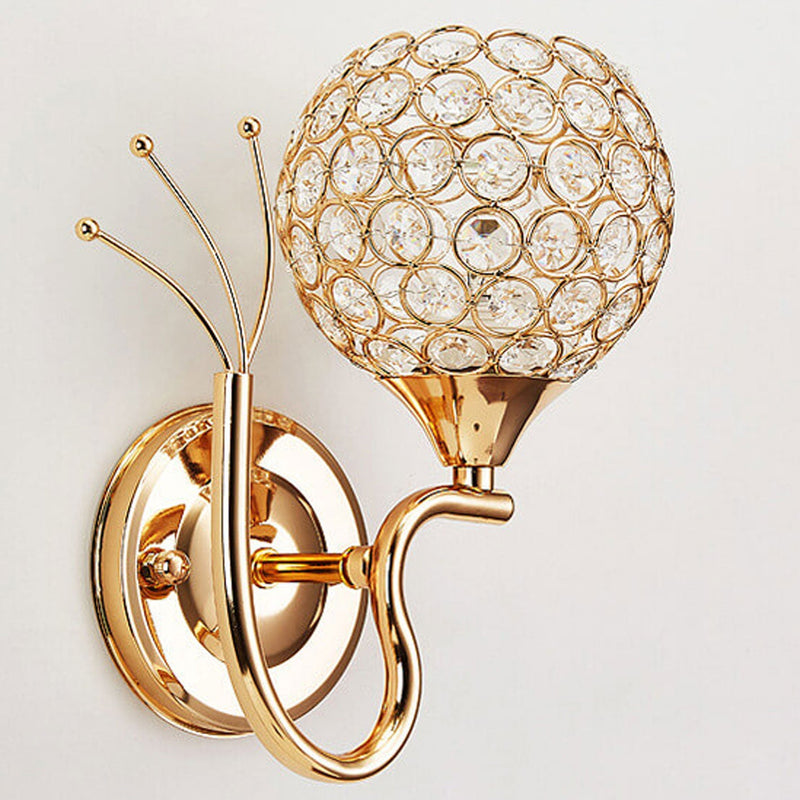Luxury European Crystal Ball Curved Arm 1-Light Wall Sconce Lamp