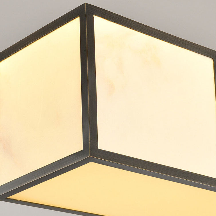 Traditional Chinese Copper Carved Decorative Acrylic Rectangular Shade LED Island Light Pendant Light For Living Room