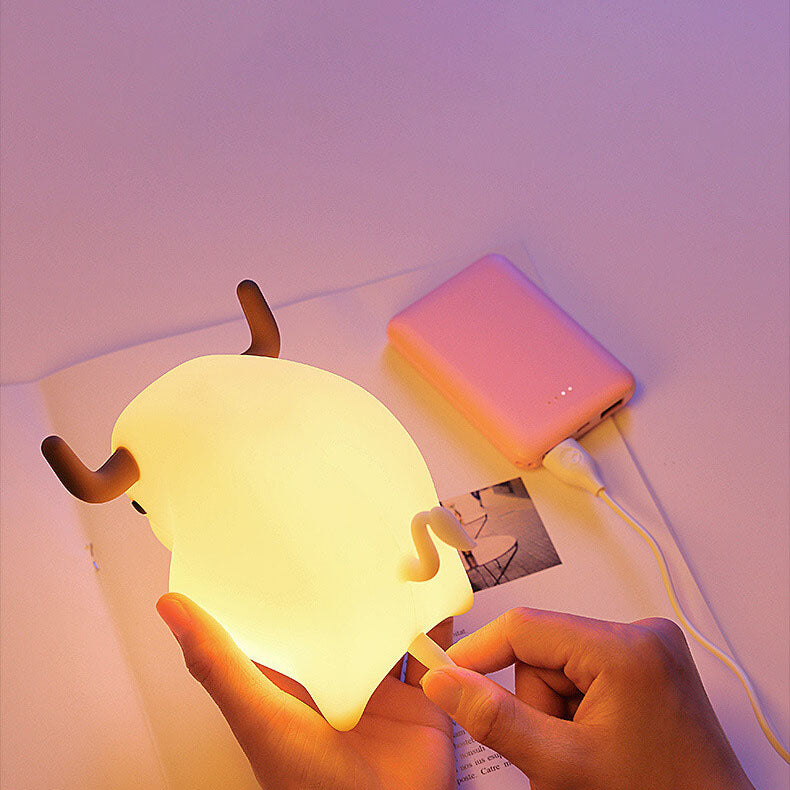 Lámpara de Mesa Luz Nocturna LED Regulable con Temporizador USB de Silicona en Forma de Vaca Animal 