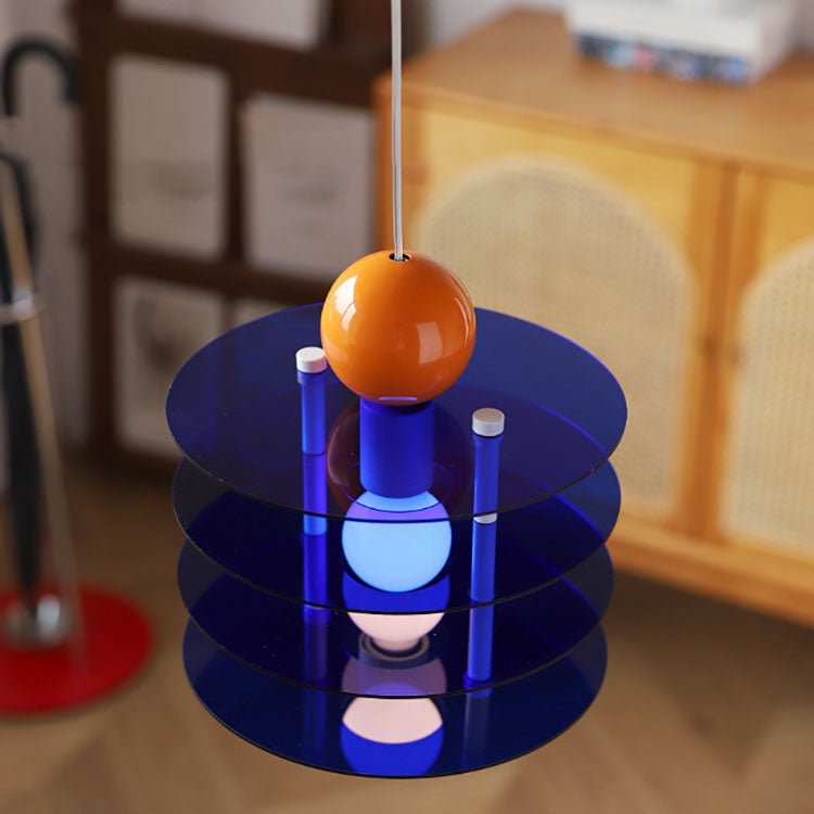 Zeitgenössische nordische bunte Acryl fliegende Untertasse 1-Licht Pendelleuchte für Schlafzimmer 