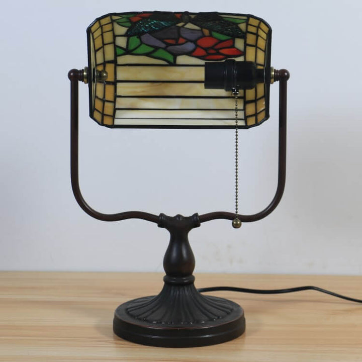Traditional Tiffany Floral Butterfly Stained Glass 1-Light Bank Zipper Table Lamp for Bedroom